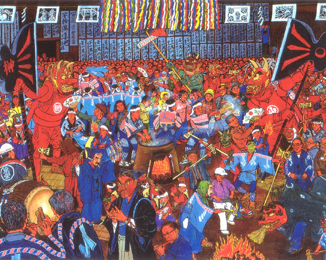 三河の花祭り(東栄町布川)
1996年　油彩キャンバス　91.O×116.7cm